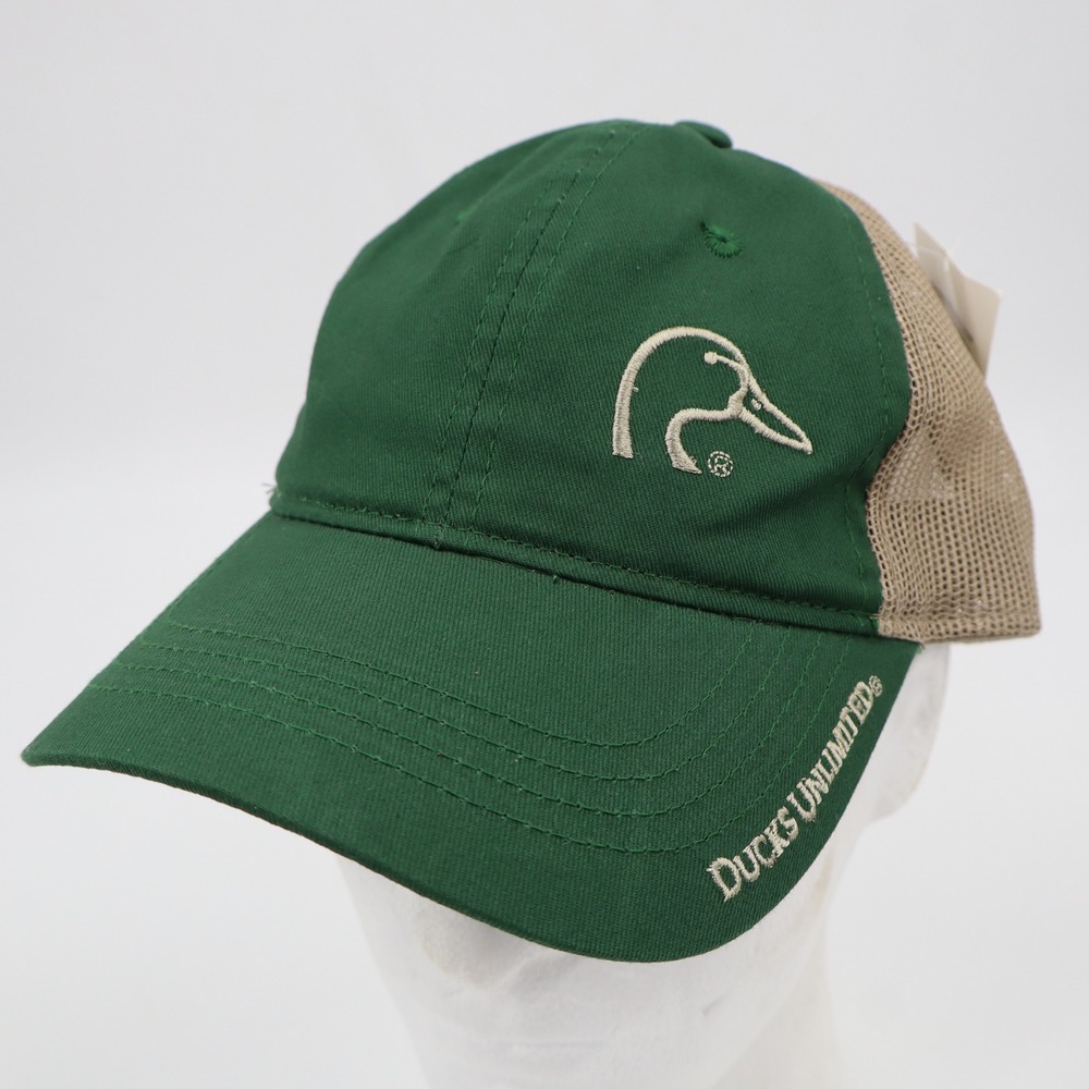 Ducks Unlimited Trucker Hat Mens‎ OSFM Green Tan Embroidered Mesh Snapback Cap